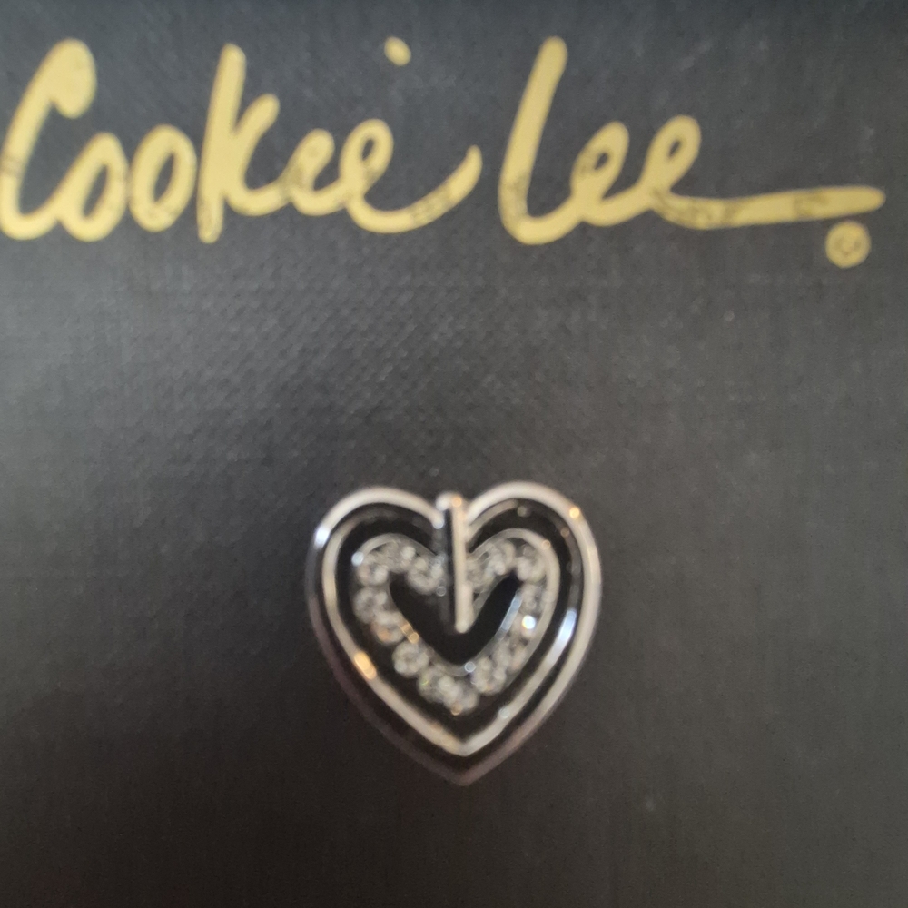 Cookie Lee Silver Heart Pin with Sparkling Accents